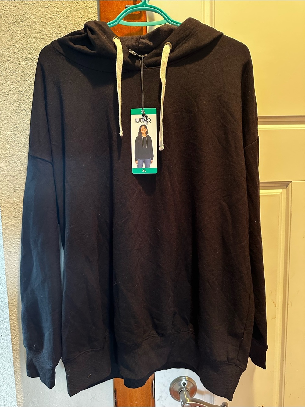 Buffalo David Bitton Black Hooded Sweatshirt with White Drawstrings